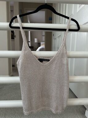 360 Sweater Beige Knit V-Neck Tank Top